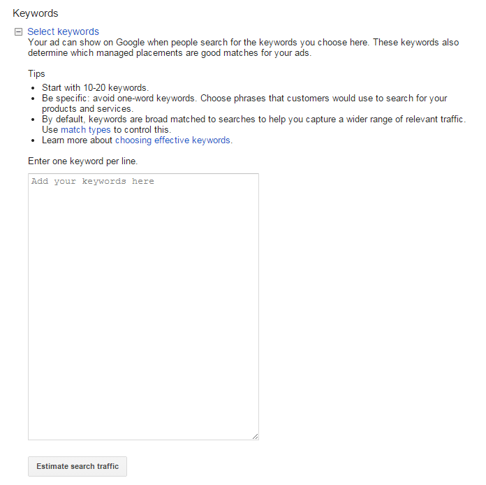 AdWords Keywords Selecting Keywords