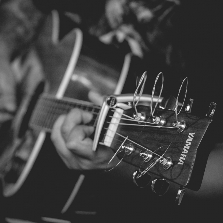 Black and White Close Up of Guitar