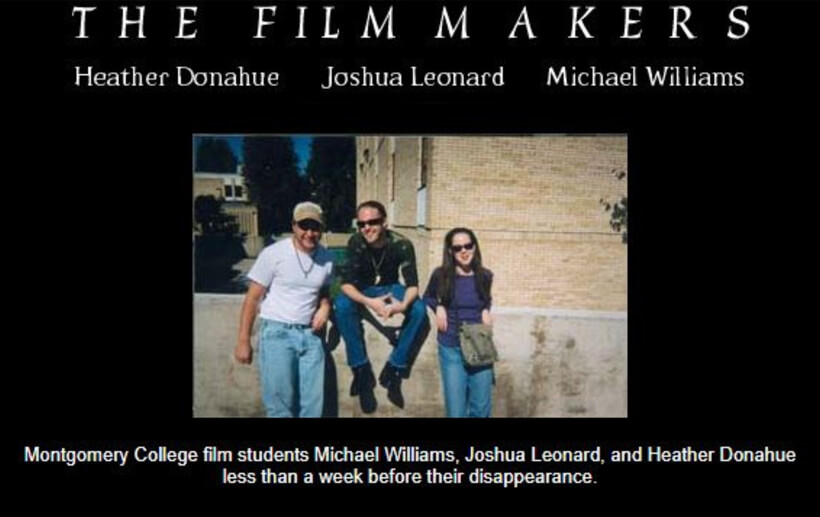 The Filmmakers: Montgomery College film students Michael Williams, Joshua Leonard, and Heather Donahue less than a week before their disappearance.